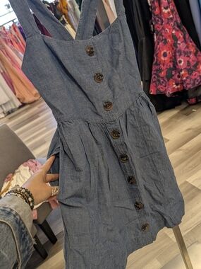 Free People Denim-Blue Button Midi Dress